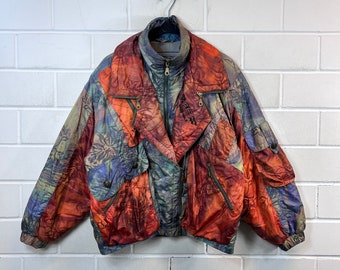 Vintage Elho Women’s Size M -L crazy pattern light Ski Jacket Batik lined Jacket 80s 90s