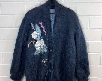 Vintage Women Size L - XXL Wool Cardigan Jacket Mohair Share 80s 90s