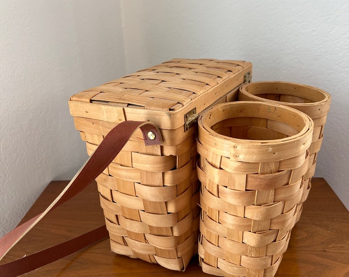 Vintage Wicker Rattan Picnic Basket With Wine Bottle Holders Etsy