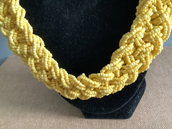 vintage bright bold yellow braided necklace maya … - image 3