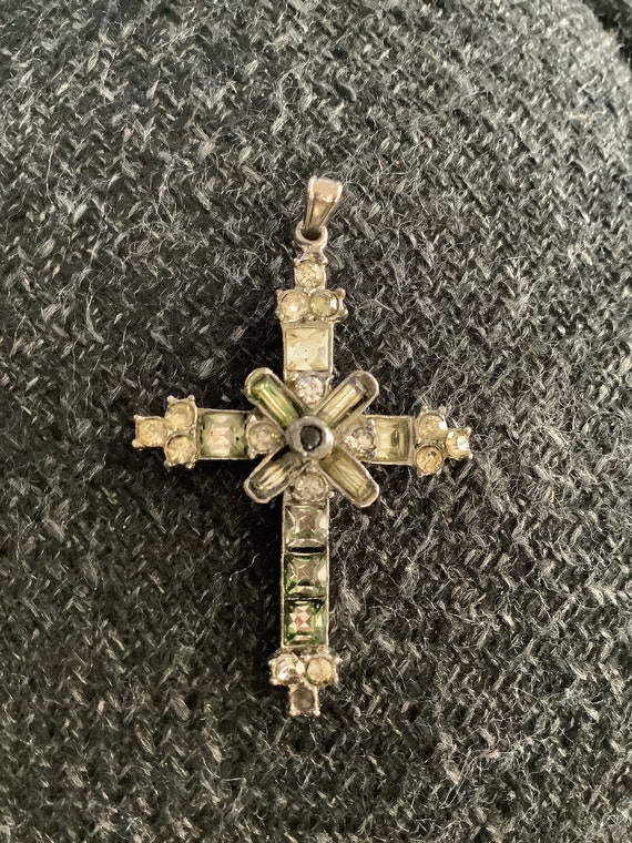 Religious cross silver tone paved in rhinestone , 
