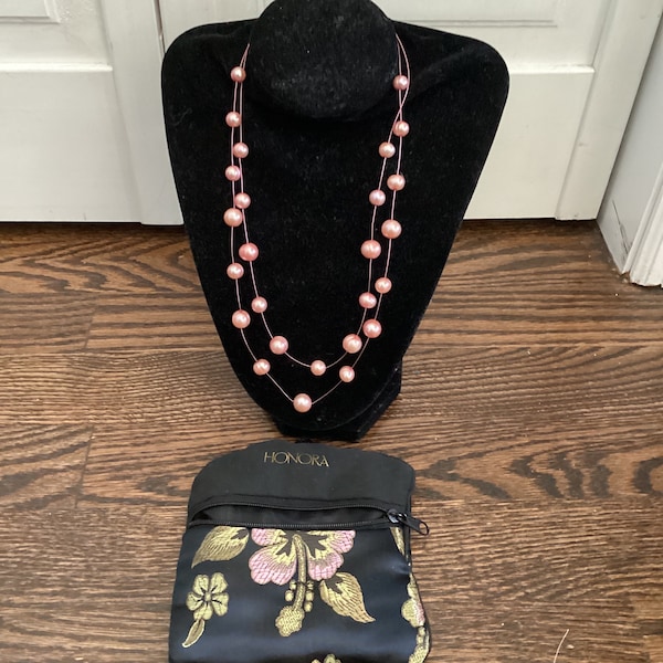 Honora pink freshwater floating double strand necklace 18 in/pink freshwater pearls/mother of the bride jewelry