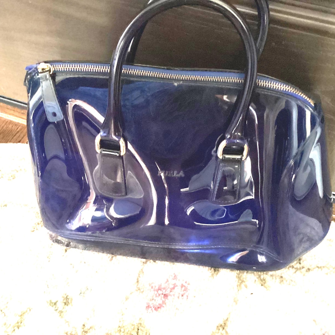 Vintage Furla Candy Series Blue Large Pvc Footed Top Handle 