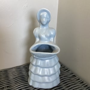 Vintage Haeger Pottery Blue&quot; Woman Holding Basket&quot; Planter Vase - 7 1/2&quot; high/vintage planters/mothers day