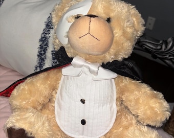 Rare Collectible Plush Bear The Phantom of the Opera Broadway Beige Teddy Bear in suit with bow and Mask/vintage 1986 Rug Ltd