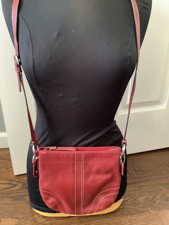 vintage coach red leather swingpac crossbody hand… - image 1