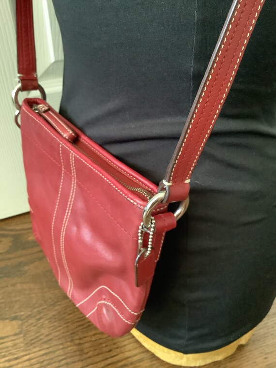 vintage coach red leather swingpac crossbody hand… - image 3