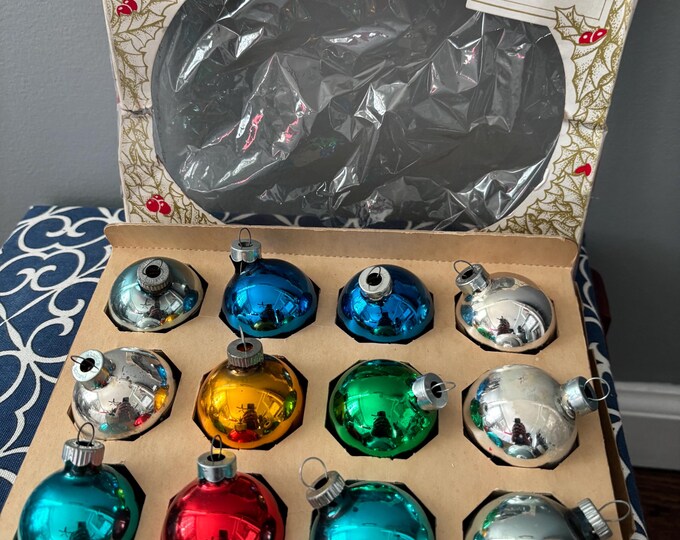 Vintage Shiny Brite Box of 12 2 Inch Mercury Glass Christmas Ornaments ...