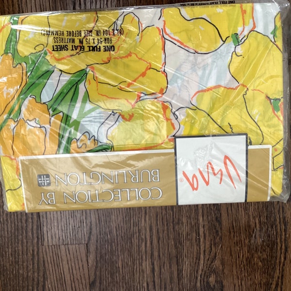 Vintage Vera For Burlington Full Flat Sheet Yellow Daffodils Springtime 81"×104"/vera neumann sheets