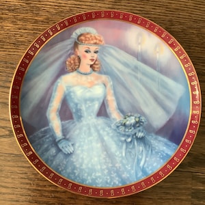 barbie ponytail wedding bride porcelain danbury mint 1959 collector plate numbered 86152/barbie bride to be plate