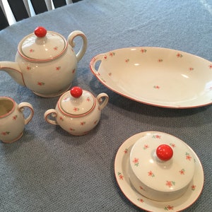 Eschenbach Bavaria Art Deco Elfenbein Porzellan Five China Piece Lot ESC246 Rare wwi china/teapot/round covered butter dish/large platter