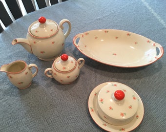 Eschenbach Bavaria Art Deco Elfenbein Porzellan Five China Piece Lot ESC246 Rare wwi china/teapot/round covered butter dish/large platter
