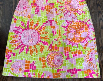 Spódnica Lily Pulitzer w stylu vintage z 2000 r., z nadrukiem w kształcie słońca w mozaikę, rozmiar 4