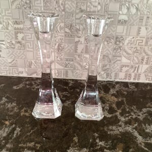 Pair Villeroy & Boch Fine Crystal Cocktail Club Taper Candle Holders 7 1/2 inch
