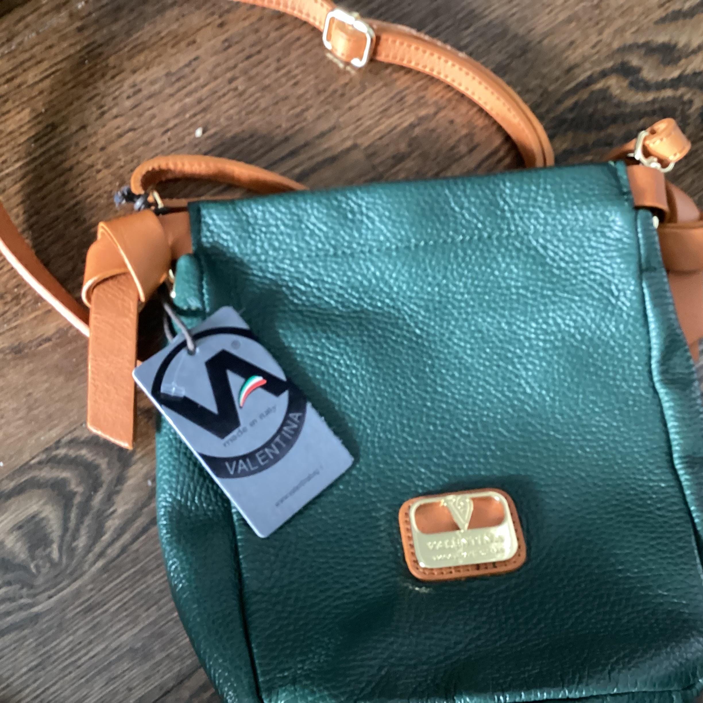 Valentina‎ Italian Pebbled Leather Sling
Bag Backpack Purse Mint Green /Brown Valentina Designer Pebbled Leather Crossbody Handbag Green  main image 2