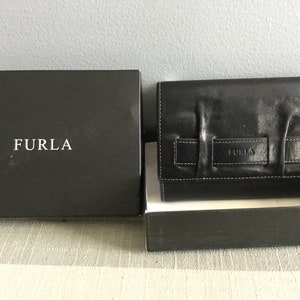 Vintage FURLA Continental Rectángulo Clutch Cartera Larga Cuero Negro / carteras vintage / carteras furla/bifold