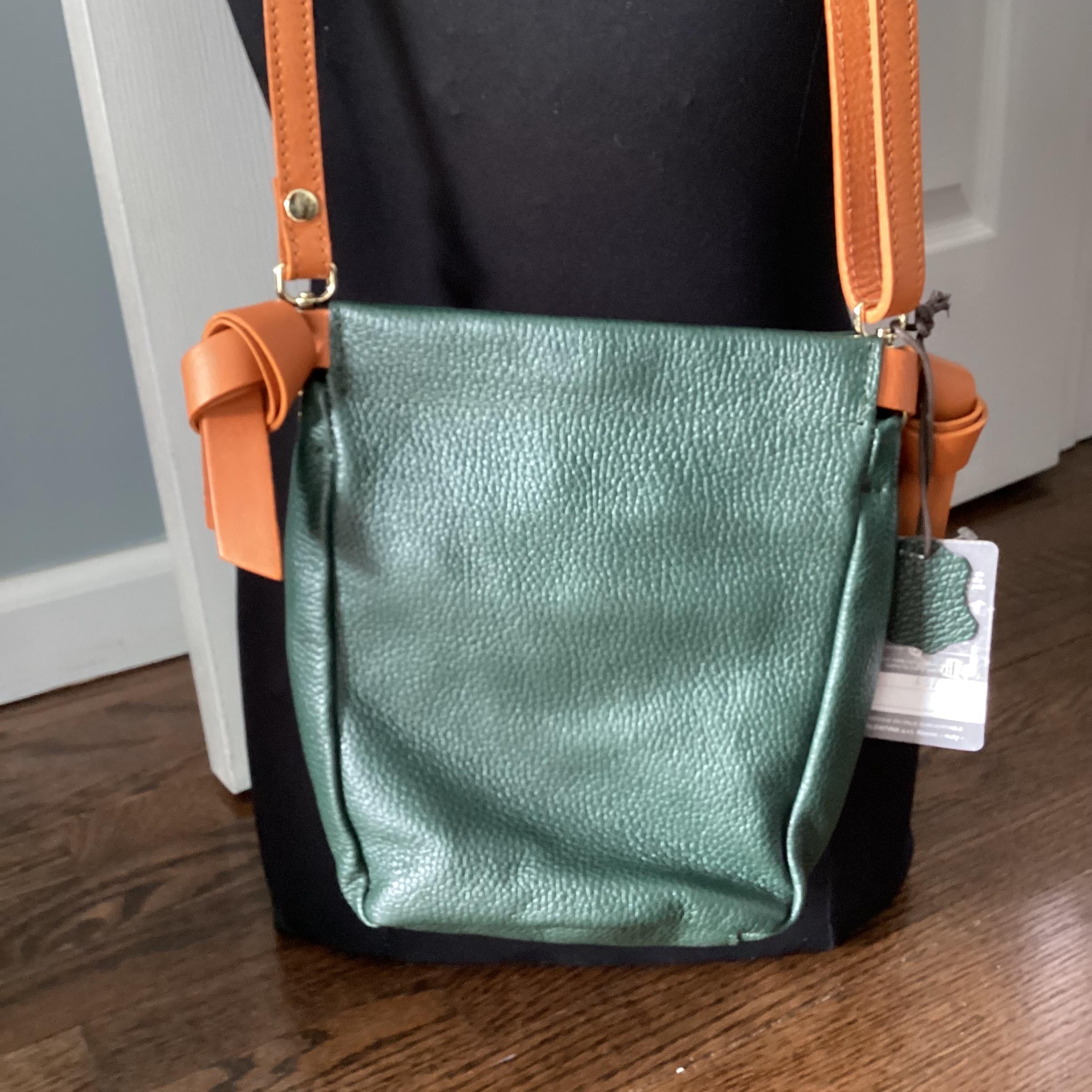 Valentina Designer Pebbled Leather Crossbody Handbag Green 