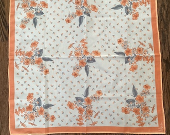 vintage 70's vera neumann orange floral polyester flowers square handrolled scarf japan/vera scarf