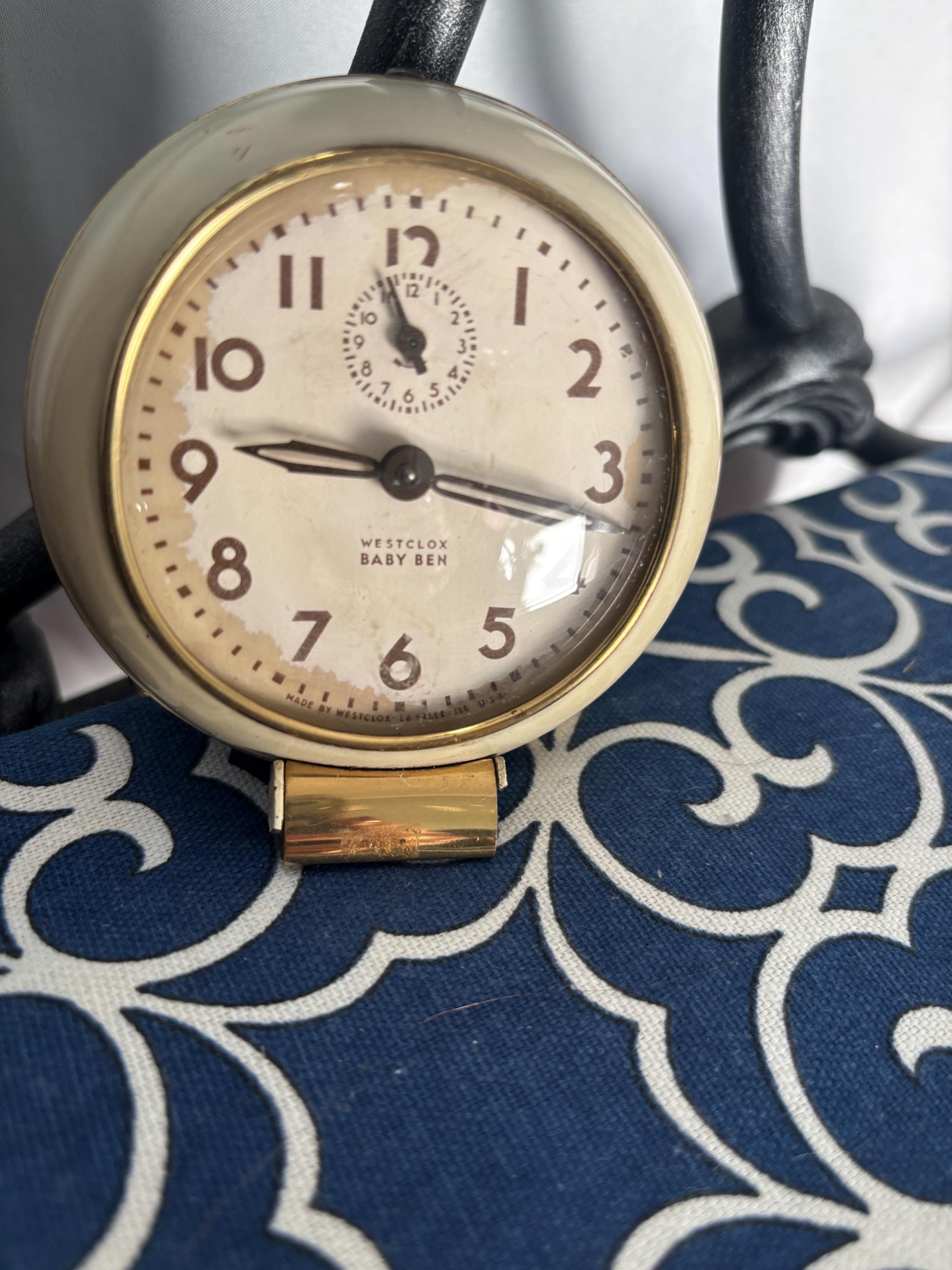 Art Deco 1939 Westclox Baby Ben Style 5 Ivory Plain Round Alarm