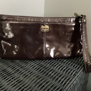 Coach Madison Black Patent Wristlet Gathered Leather Clutch Organizer Purse/vintage coach/bonnie cashin
