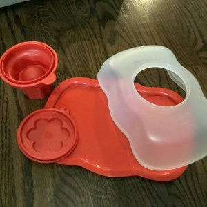 tupperware red gelatin it all 5135a 5134a get it wavy jello mold 4 pieces new/tupperware jello mold