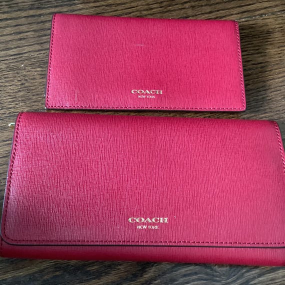 Coach Saffiano Red Leather checkbook wallet new Retailed 238/coach  wallets/vintage coach - Main Image