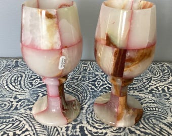Pair Marbled Onyx Stone Champagne Glasses 6 inch Pakistan/onyx