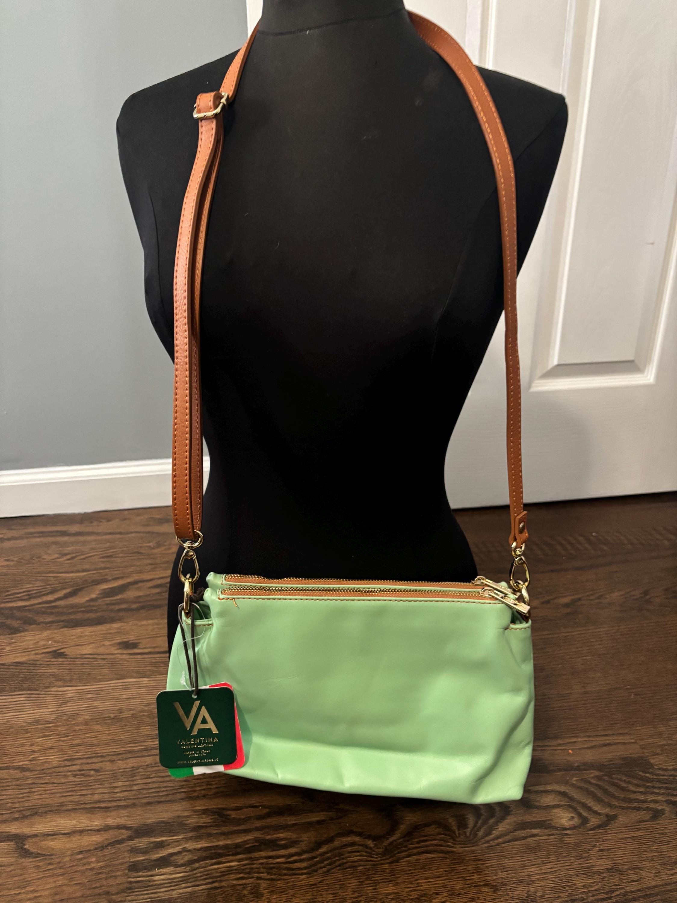 VALENTINA Mint Green Soft Leather Crossbody Multi Entry 