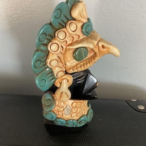 vintage mayan god obsidian hand carved figure Aztec Inca Statue Decor Mexico 5 In, Onyx Precious Stones