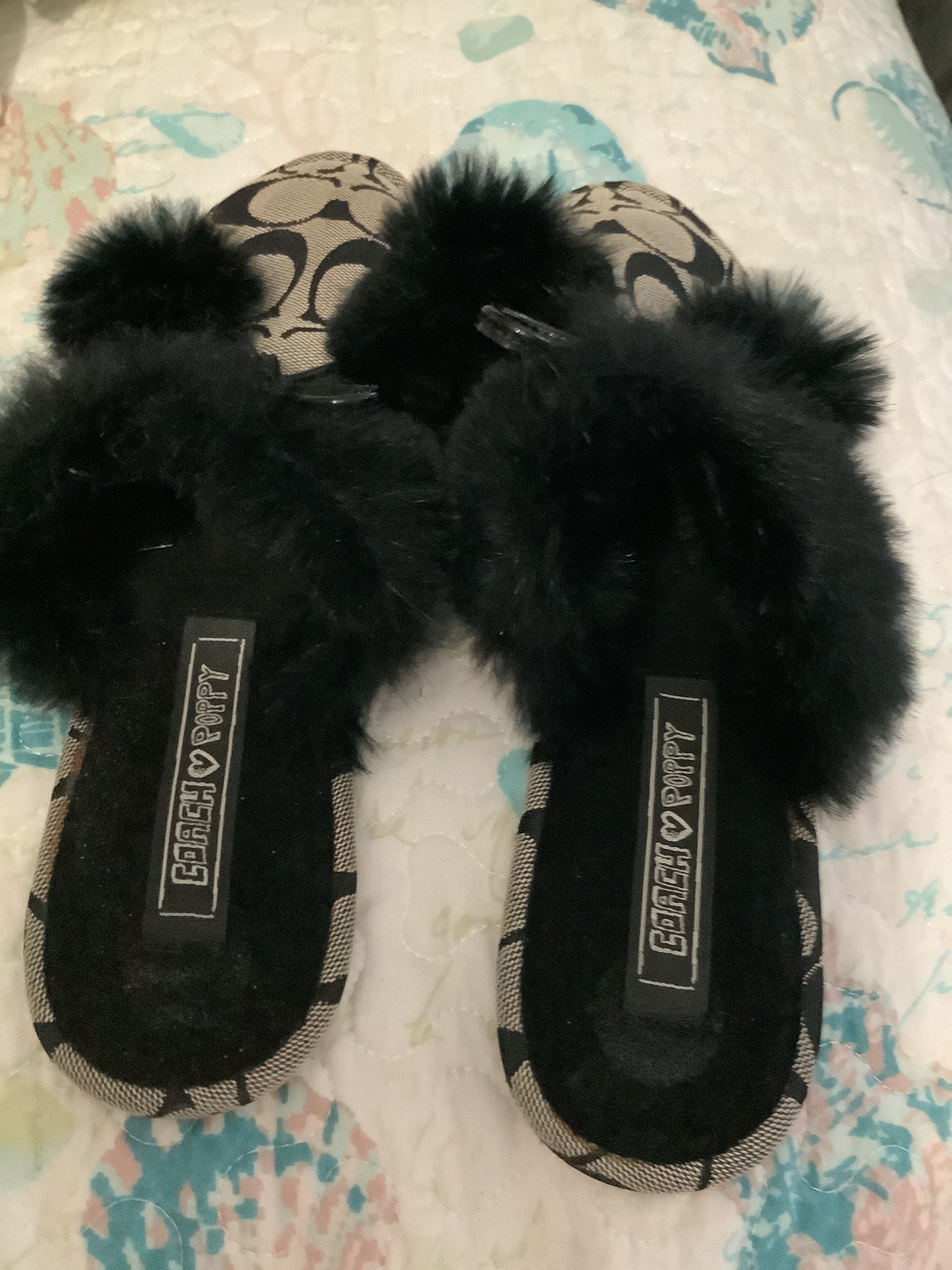 Coach fluffy cheap slippers