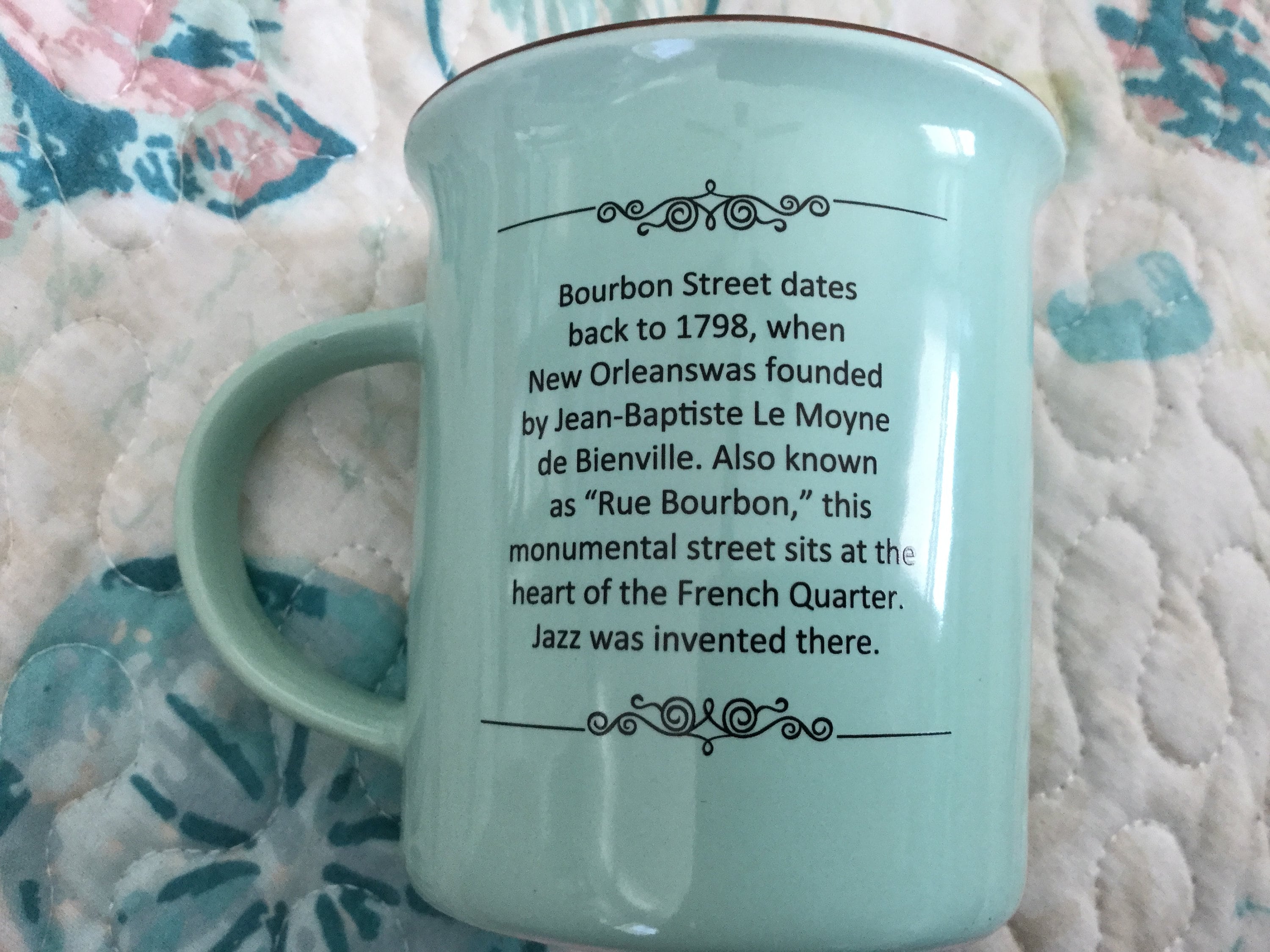 Memoriez Are Forever Bourbon Street New Orleans Louisiana Coffee Mug Cup Souvenir Mint Green New