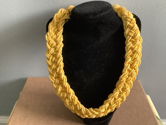 vintage bright bold yellow braided necklace maya … - image 1