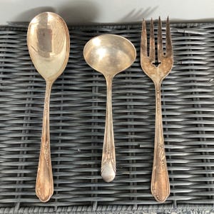 WM Rogers A1 Plus Oneida LTD Silverplate Meadowbrook Serving Spoon Ladle & Fork/silverware