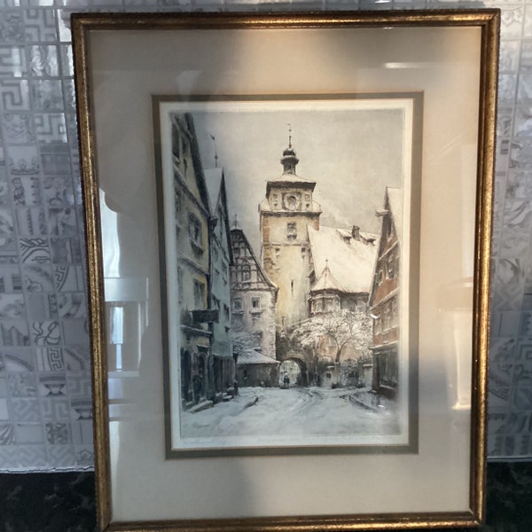 Signierte Farbradierung Kunstätzung Vintage Gerahmt Ernst Geissendorfer Rothenberg Tauber/ signierte Ätzradierung 16 x 20 gerahmt