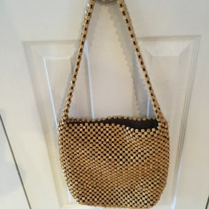 the sac - Wood Pellets over Fabric Shoulder handbag-unusual handbags-wooden handbags-vintage handbags-wooden handbags-shabby chic handbags