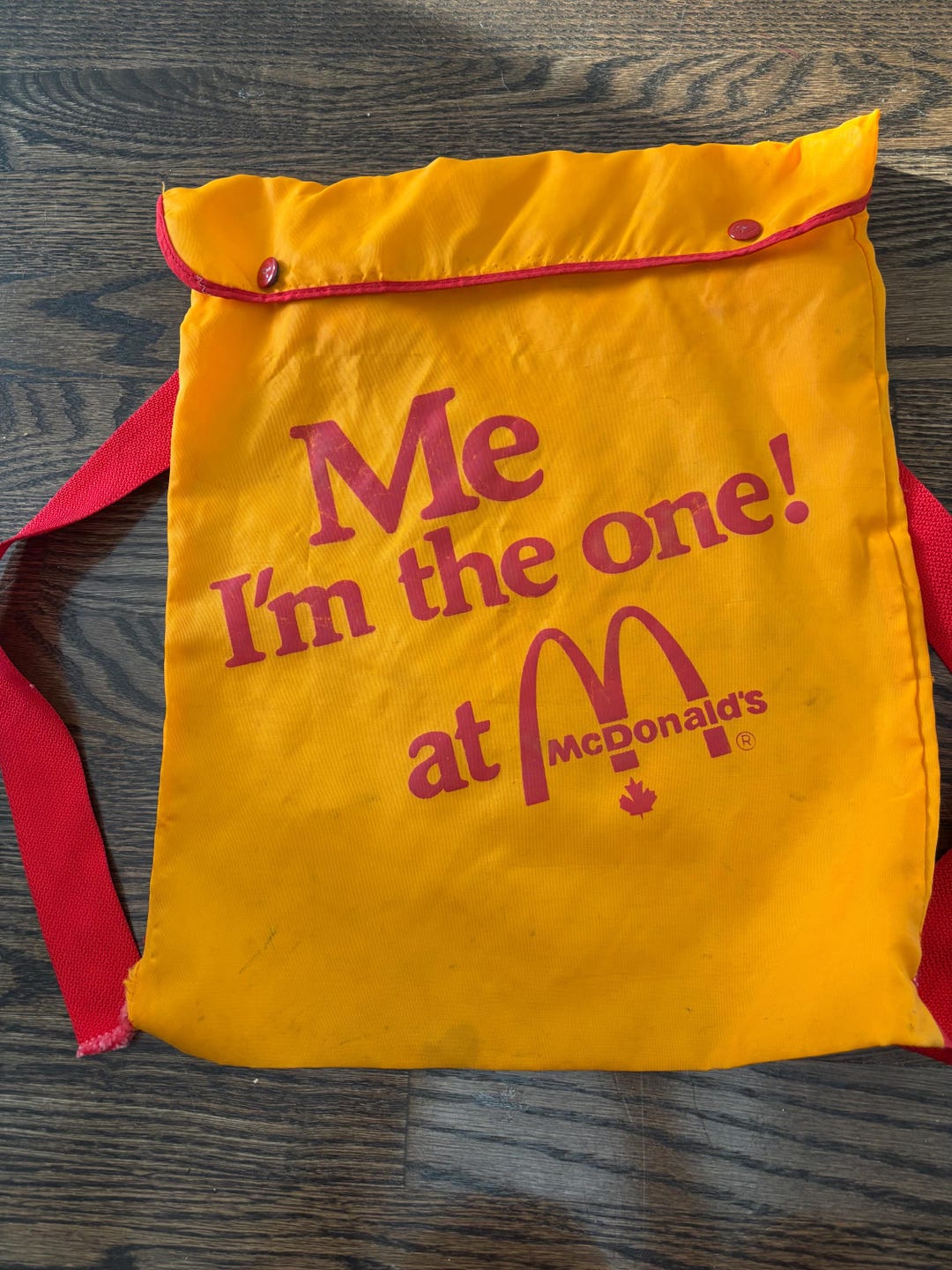 McDonald\'s Tan Roll-Top Backpack with Yellow Graphic RARE collectors item MacDonald main image 4