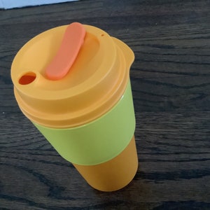 vintage tupperware eco to go insulated tumbler orange yellow 16ox 8906A new/tupperware mugs