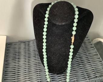 Vintage Les Bernard Green Glass Beaded Necklace - 26 Inch