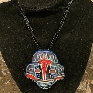Vintage African tribal pottery clay enamel handcrafted ornate necklace made in venezuela/ boho pottery clay ornate statement necklace