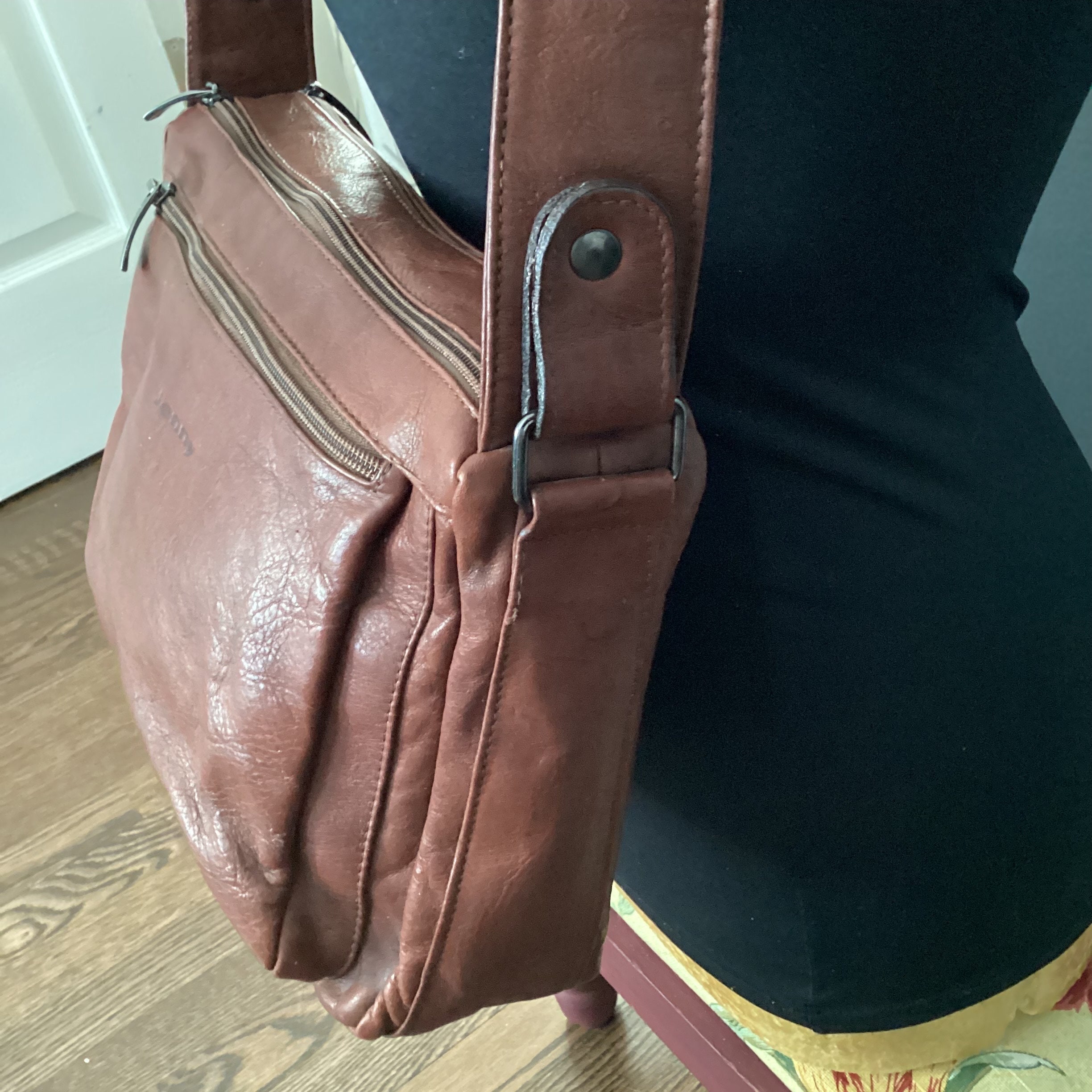 Vintage Jenny Italian Handmade Cognac Leather Hobo Handbag