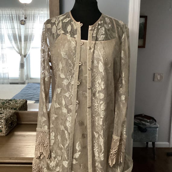 Vintage Sue Wong Floral Crochet Dress With Sheer Jacket, 1990s Formal Wear - Etsy Vintage Sue Wong Floral Crochet Dress With Sheer Jacket, 1990s Formal Wear - Etsy