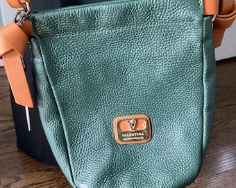 Valentina Designer kiezelstenen leren crossbody handtas groen en bruin - Nwt- Made in Italy