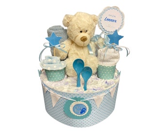 Windeltorte Teddybär  Bär blau  personalisiert  ...   auch in ROSA erhältlich  ..