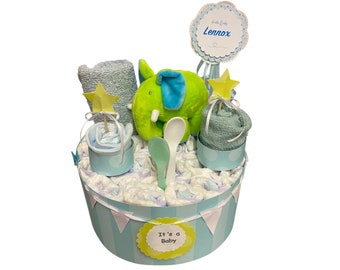 Diaper cake elephant lemon blue white