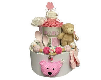 Diaper Cake Stroller Chain Teddy Bear Birth Baptism Gift Baby shower Baby shower Name Diapers Cake Cake Baby boho