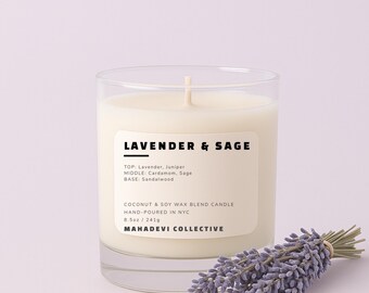 KAARS LAVENDEL EN SALIE | Volledig natuurlijke kokos-sojawas | Ontspanningsgeur | Lavendel + salie