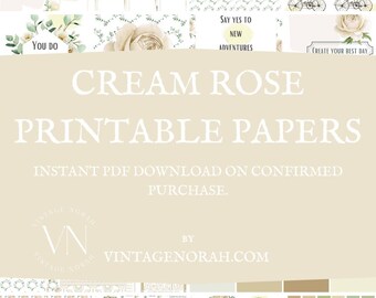 Journal Pages ~ Cream Rose , Scrapbooking, Journal Pages, Ephemera, Decorative Paper,Digital, Instant PDF download