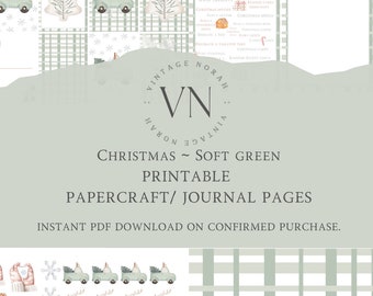 Christmas Soft Green Advent Printable Papercraft. Instant download. PDF. scrapbooking, cardmaking.