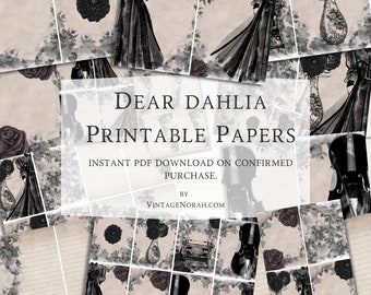 Journal Pages ~Dear Dahlia, Scrapbooking, Journal Pages, Ephemera, Decorative Paper,Digital, Instant PDF download