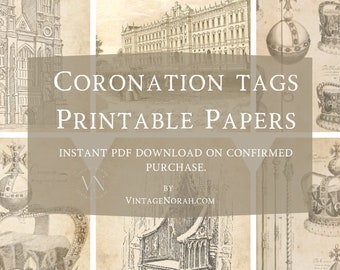 Coronation Journal tags. Digital PDF Instant Download. Scrapbooking. Journals. Papercraft. Supplies.